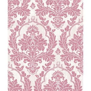 Large Damask Pink Metallic Finish Vinyl on Non-woven Non-Pasted Wallpaper Roll