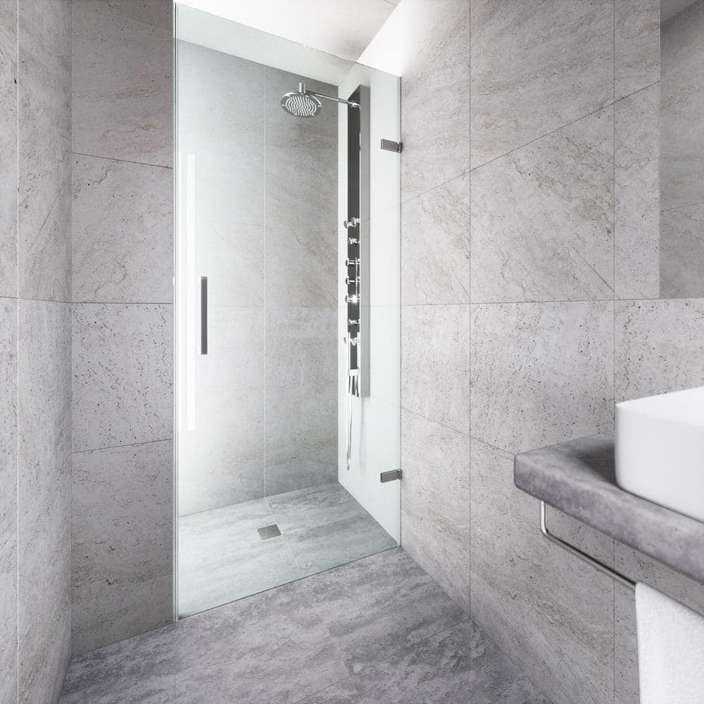 Soho 24-25" Chrome Frameless Hinged Shower Door with Clear Glass