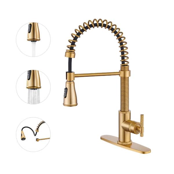 CASAINC Single-Handle Pull Down Sprayer Kitchen Faucet with Power Boost 3 Function Sprayed in Brushed Gold