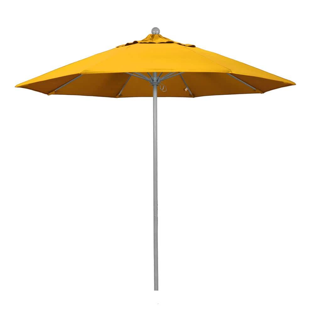 California Umbrella 9 ft. Gray Woodgrain Aluminum Commercial Market Patio Umbrella Fiberglass Ribs and Push Lift in Yellow Pacifica