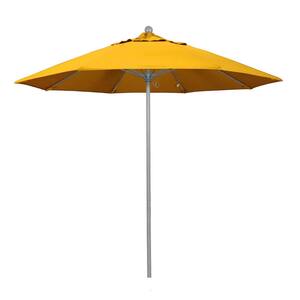 9 ft. Gray Woodgrain Aluminum Commercial Market Patio Umbrella Fiberglass Ribs and Push Lift in Yellow Pacifica