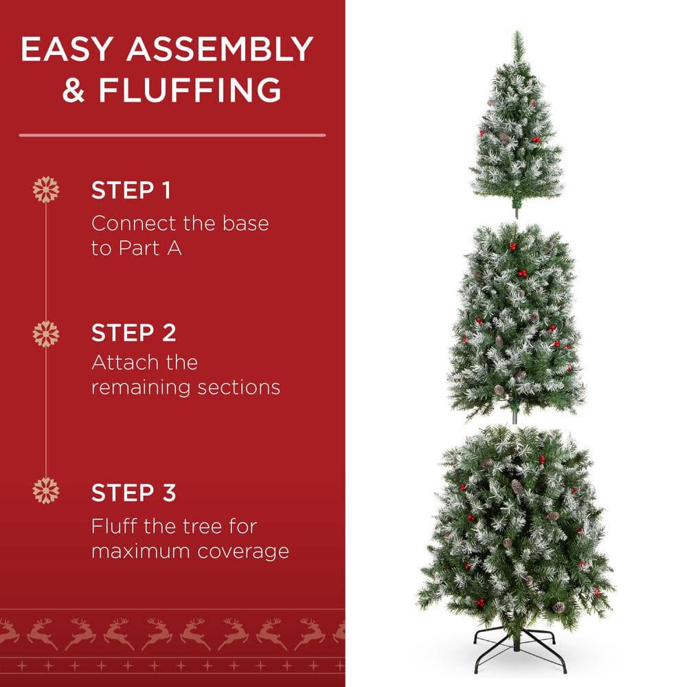 9ft Pre-Lit Frosted Pencil Christmas Tree with Pine Cones and Lights