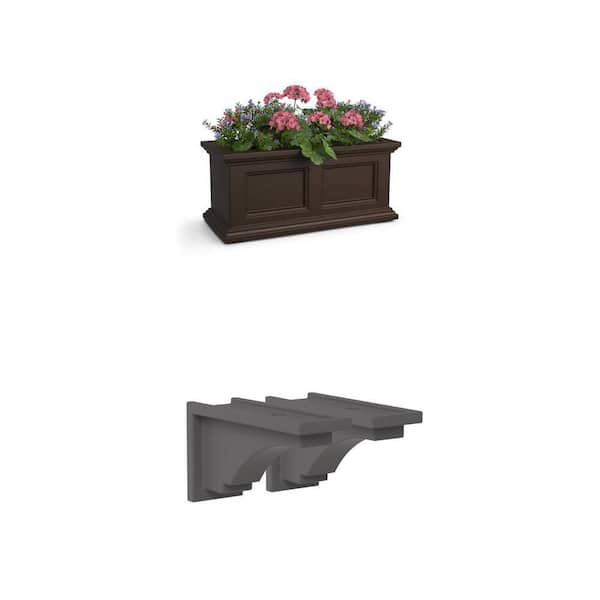 Fairfield Graphite Grey Decorative Corbel (2-Pack) and 24 in x 11 in. Espresso Window Box Combo