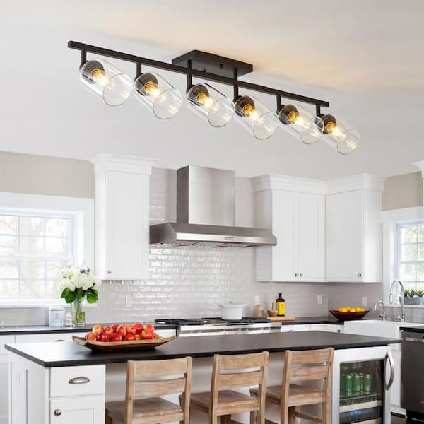 44 in. Modern 6 Light Black Multi-Adjustable Vanity Light Over Mirror Bath Wall Lighting Fixtures with Clear Glass Shade