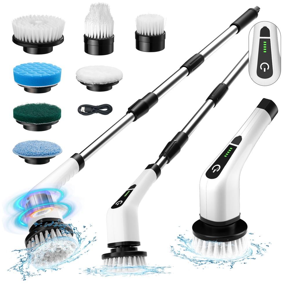 Cordless Electric Spin Scrubber with Adjustable Handle and 7 Heads