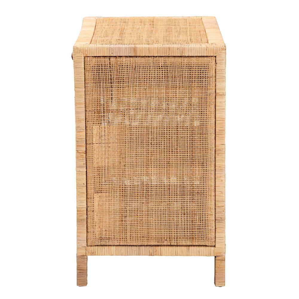 Bella Natural Brown Mahogany Wood and Rattan 1-Drawer Console Table