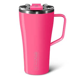 22 oz. Neon Pink Stainless Steel 100% Leak Proof Insulated Coffee Travel Mug Double Walled with Handle Lid