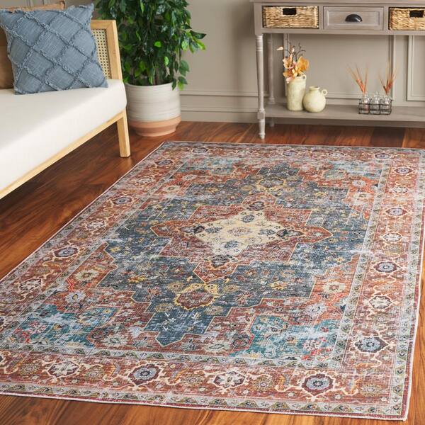 Arizona Rust/Blue Green 3 ft. x 5 ft. Border Ornate Machine Washable Area Rug