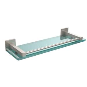 Montero 16 in. L x 2 in. H x 5-3/4 in. W Clear Glass Vanity Bathroom Shelf with Gallery Rail in Satin Nickel