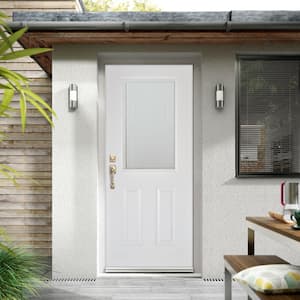 36 in. x 80 in. Low-E Blinds Between Glass White Right-Hand Inswing 1/2 Lite Clear Fiberglass Prehung Front Door