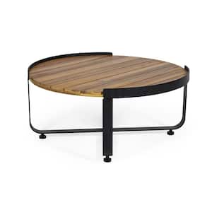 Eyre Teak Brown and Black Round Wood and Metal Patio Outdoor Coffee Table