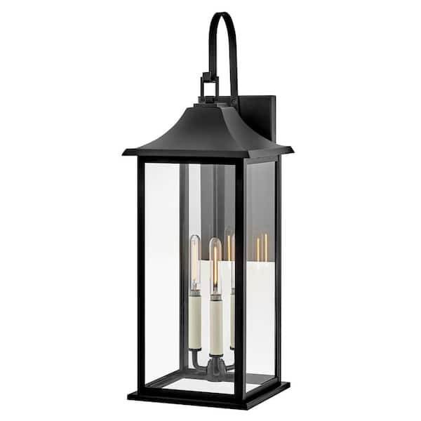 Nolan 3-Light Black Hardwired Outdoor Wall Lantern Sconce