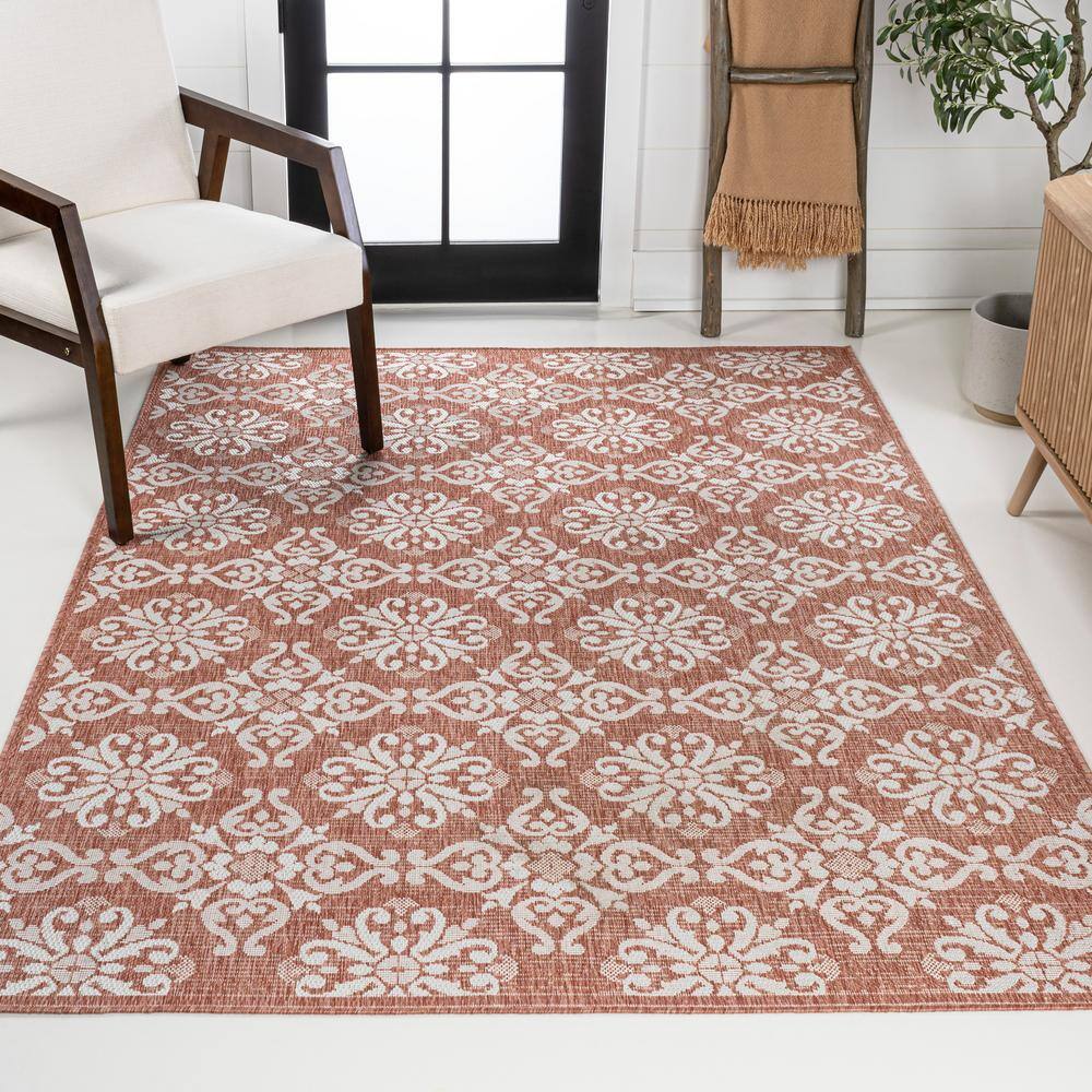 Salmon and Cream Synthetic Reversible 4' x 6' Area Rug
