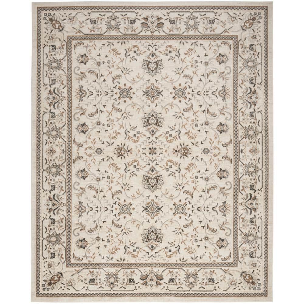 Ivory Mocha Traditional Floral 5'3" x 7'3" Area Rug