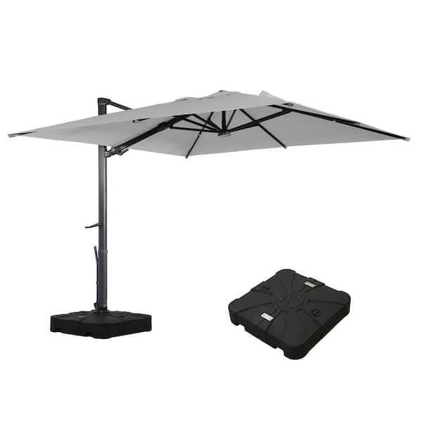 Mondawe 10 ft. Square Aluminum Cantilever Outdoor Tilt Patio Umbrella in Gray with LED Light Base Weight Stand
