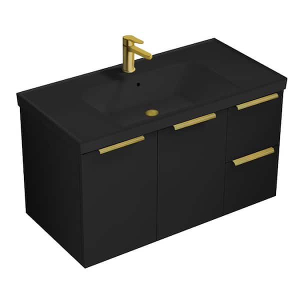 Frame 35.4 in. Modern Freestanding Bath Vanity in Matte Black with Matte Black Ceramic Top