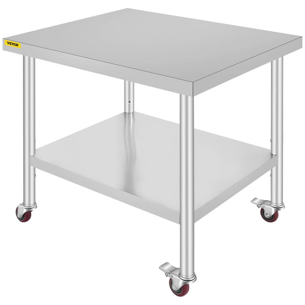 Stainless Steel Kitchen Prep Table with Wheels 24 in. x 12 in. x 32 in. Prep Table with 4 Casters Heavy-Duty Work Table -  VEVOR, 6IgubM3iQgKBi50