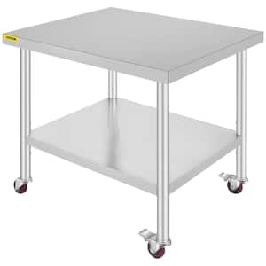 Stainless Steel Kitchen Prep Table with Wheels 24 in. x 12 in. x 32 in. Prep Table with 4 Casters Heavy-Duty Work Table