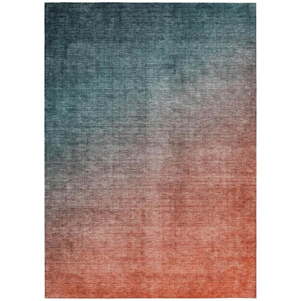 HomeRoots Gray and Red Orange 8 ft. x 10 ft. Woven Solid Color Rectangle Indoor/Outdoor Area Rug