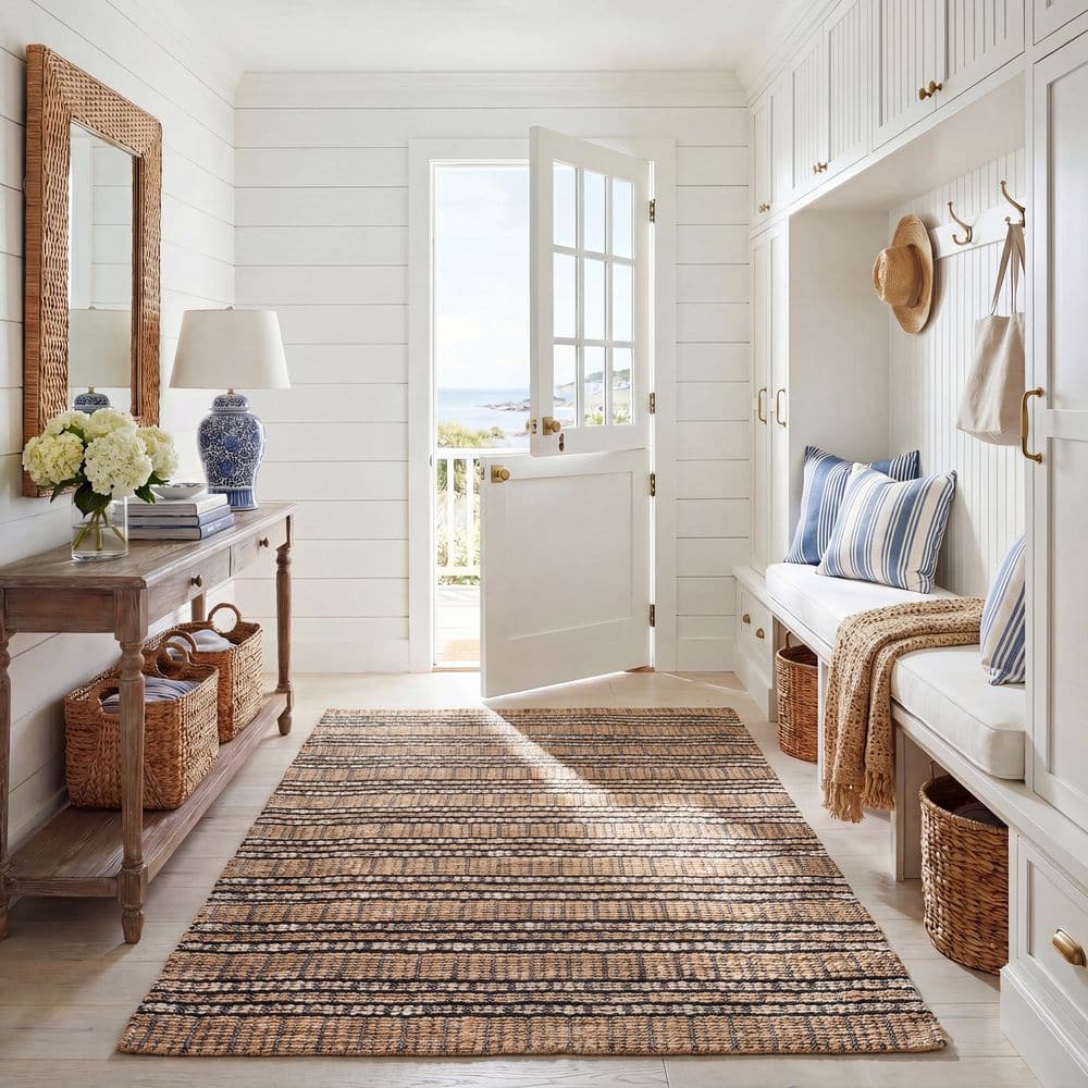 Natural Fiber 3 ft. x 5 ft. Black/Natural Linear Striped Woven Area Rug price history on PriceWatchPro