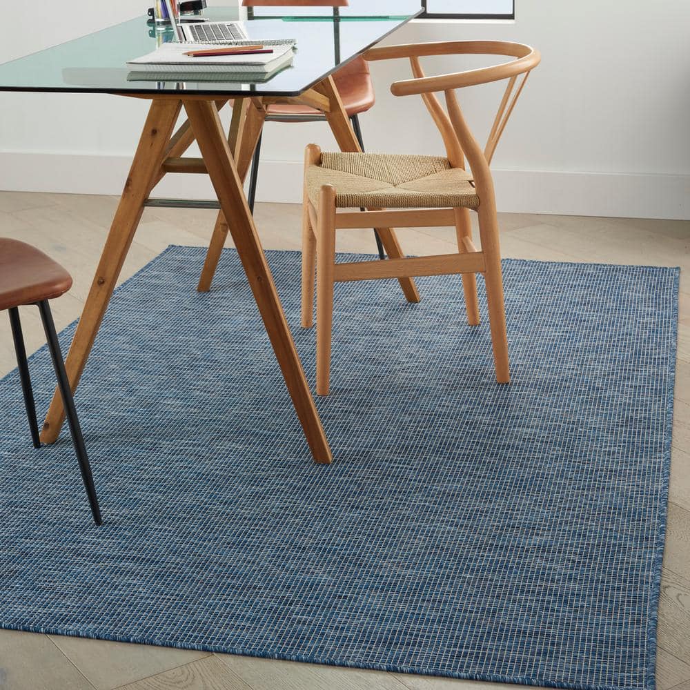 Navy Blue Flat Woven Rectangular Synthetic Rug, 4' x 6'