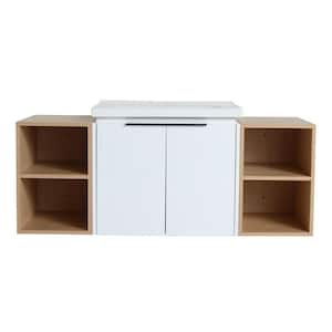 48 in. W x 18.5 in. D x 21 in. H Floating Bath Vanity in White with White Ceramic Sink, and Two Small Storage Shelves