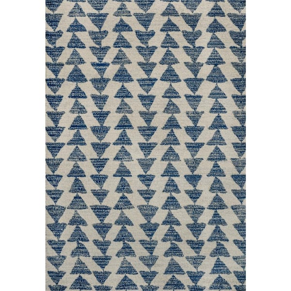 Aisha Moroccan Triangle Geometric Cream/Navy 8 ft. x 10 ft. Area Rug