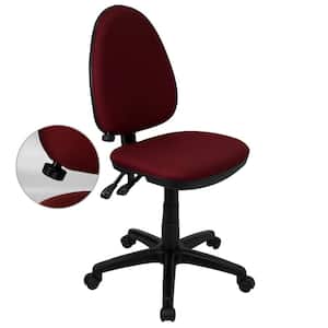 Mid-Back Burgundy Fabric Multi-Functional Swivel Task Chair with Adjustable Lumbar Support