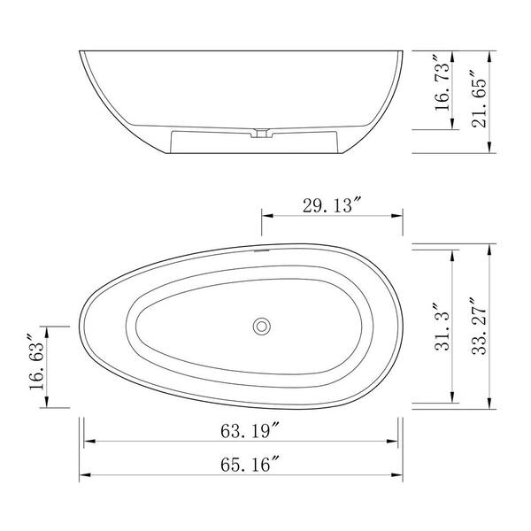 Moray 65 in. x 33 in. Stone Resin Flatbottom Solid Surface Freestanding Soaking Bathtub in Grey with Brass Drain