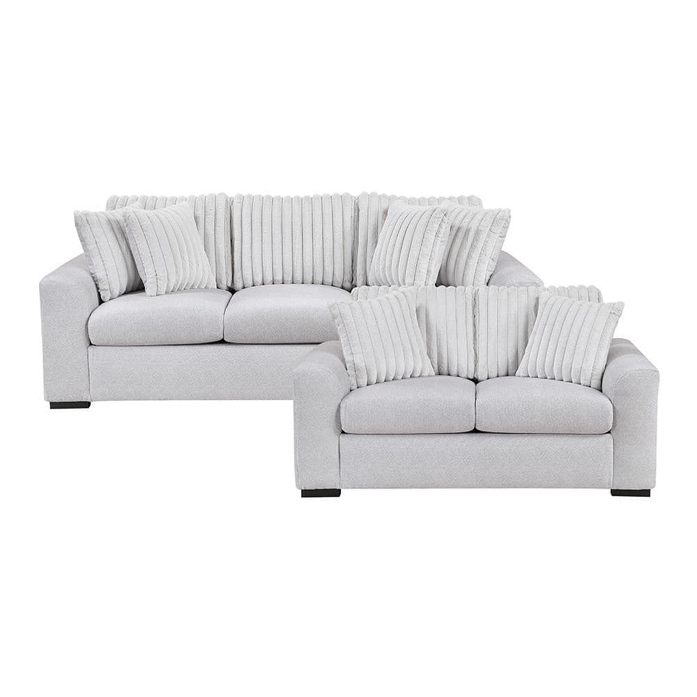 Artem 91.5 in. W Round Arm Textured Microfiber and Corduroy Fabric Rectangle 2-Piece Living Room Sofa Set in Gray