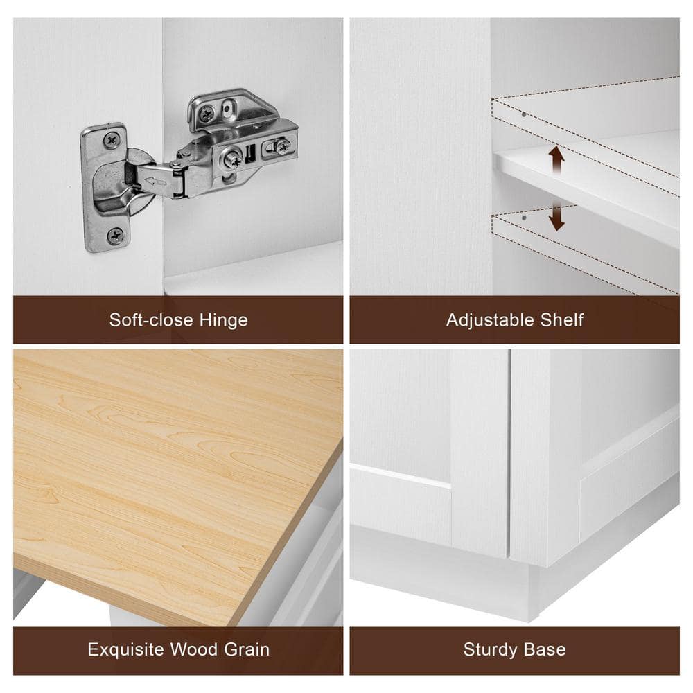 White Wood Tabletop 82.7 in. W Large Kitchen Island with Extendable Dining Table and Double-Side Storage - thumbnail 6