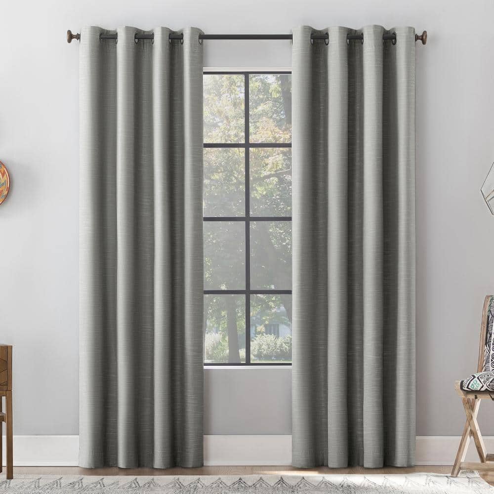 Gray Linen Blend Blackout Grommet Top Curtain Panel, 50" x 63"