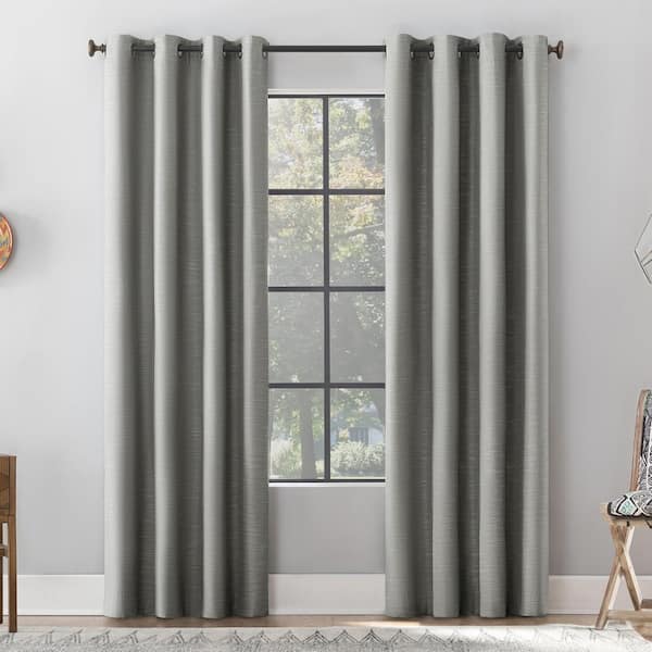 Sun Zero Gelso Textured Linen Polyester Blend Gray 50 in. W x 84 in. L Grommet 100% Blackout Curtain (Single Panel)