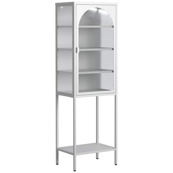 FUNKOL 19.7 in. x 13.8 in. x 63 in. White 5-Shelf Metal Storage Cabinet with 3 Adjustable Dividers and Glass Doors