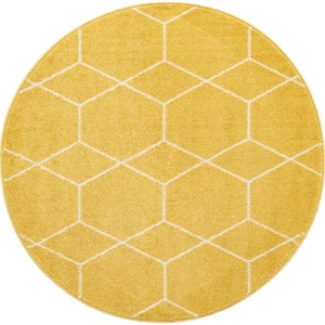 Trellis Frieze Yellow/Ivory 4 ft. Round Geometric Area Rug