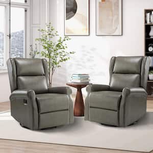 Chiang Grey Contemporary Wingback Faux Leather Manual Swivel Recliner Rocking Nursery Chair Set with Metal Base Set of 2