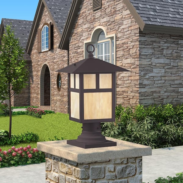Mapleridge 15.5 in. 1-Light Bronze Cast Brass Hardwired Outdoor Rust Resistant Post Light with No Bulbs Included