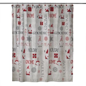 Gnome Holiday 72 in. x 72 in. 100% Polyester Shower Curtain and 12 Resin Hook Set