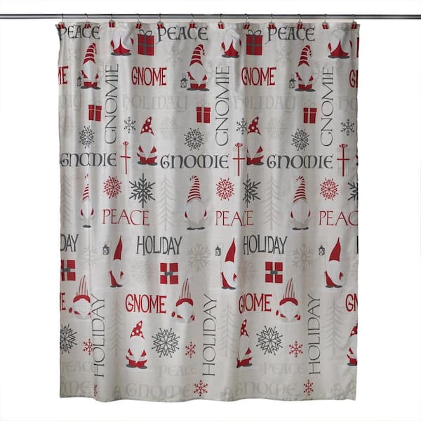 SKL Home Gnome Holiday 72 in. x 72 in. 100% Polyester Shower Curtain and 12 Resin Hook Set