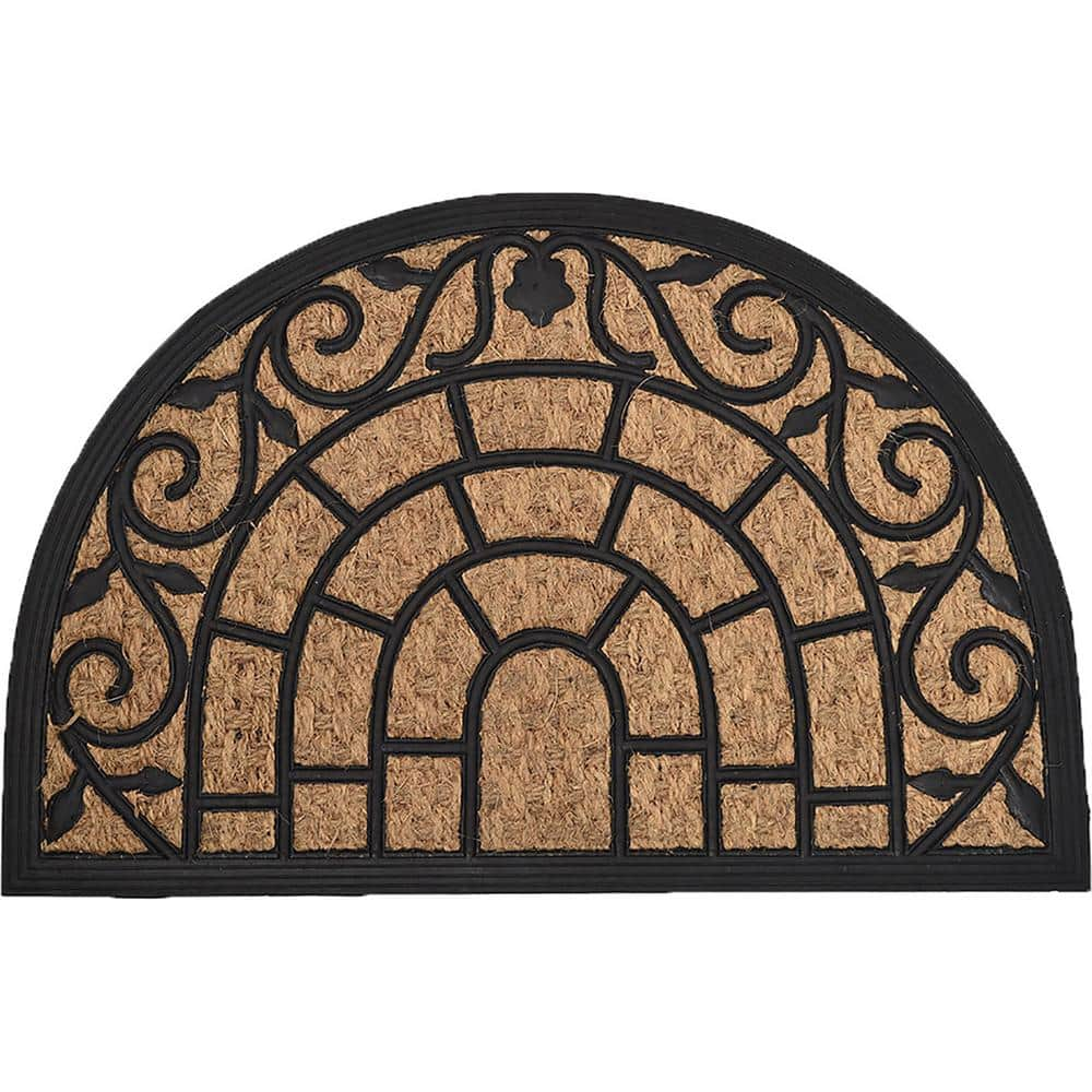 Evideco Semi-Circle Geometric Design Door Mat 30 x 18 Gray and Black, PVC Non-Slip Backing