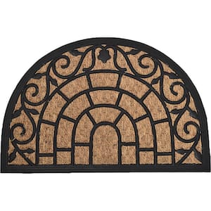 Evideco 16 in. x 24 in. Sheltered Half Round Front Door Mat Harry Natural Braided Coir Coco Rubber