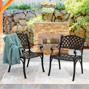 2-Pack Patio Arm Cast Aluminum Outdoor Dining Chair