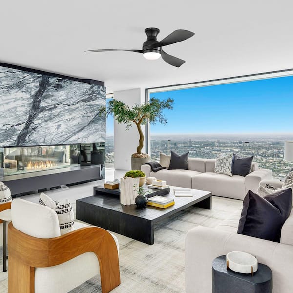 Avex 52 in. Black Standard Flush Mount Ceiling Fan with Remote Control and Dimmable Integrated LED