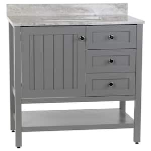 Lanceton 37 in. W x 22 in. D Bath Vanity in Sterling Gray with Stone Effects Vanity Top in Winter Mist with White Sink