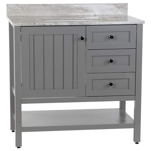 Home Decorators Collection Lanceton 37 in. W x 22 in. D Bath Vanity in Sterling Gray with Stone Effects Vanity Top in Winter Mist with White Sink