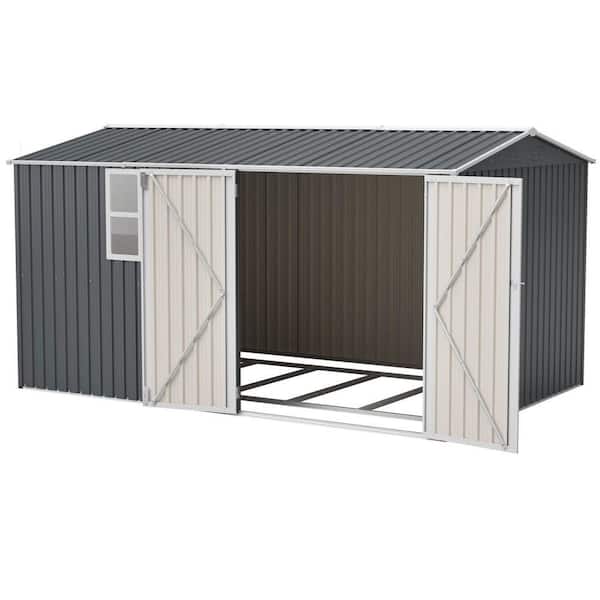 XL Heavy-Duty 12 ft. W x 8 ft. D Metal Storage Shed with Window-Features Hinged Gray Doors and 4 Air Vents (96 sq ft.)