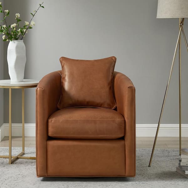 Unbranded Jamisan Brown Top Grain Leather Swivel Barrel Accent Chair