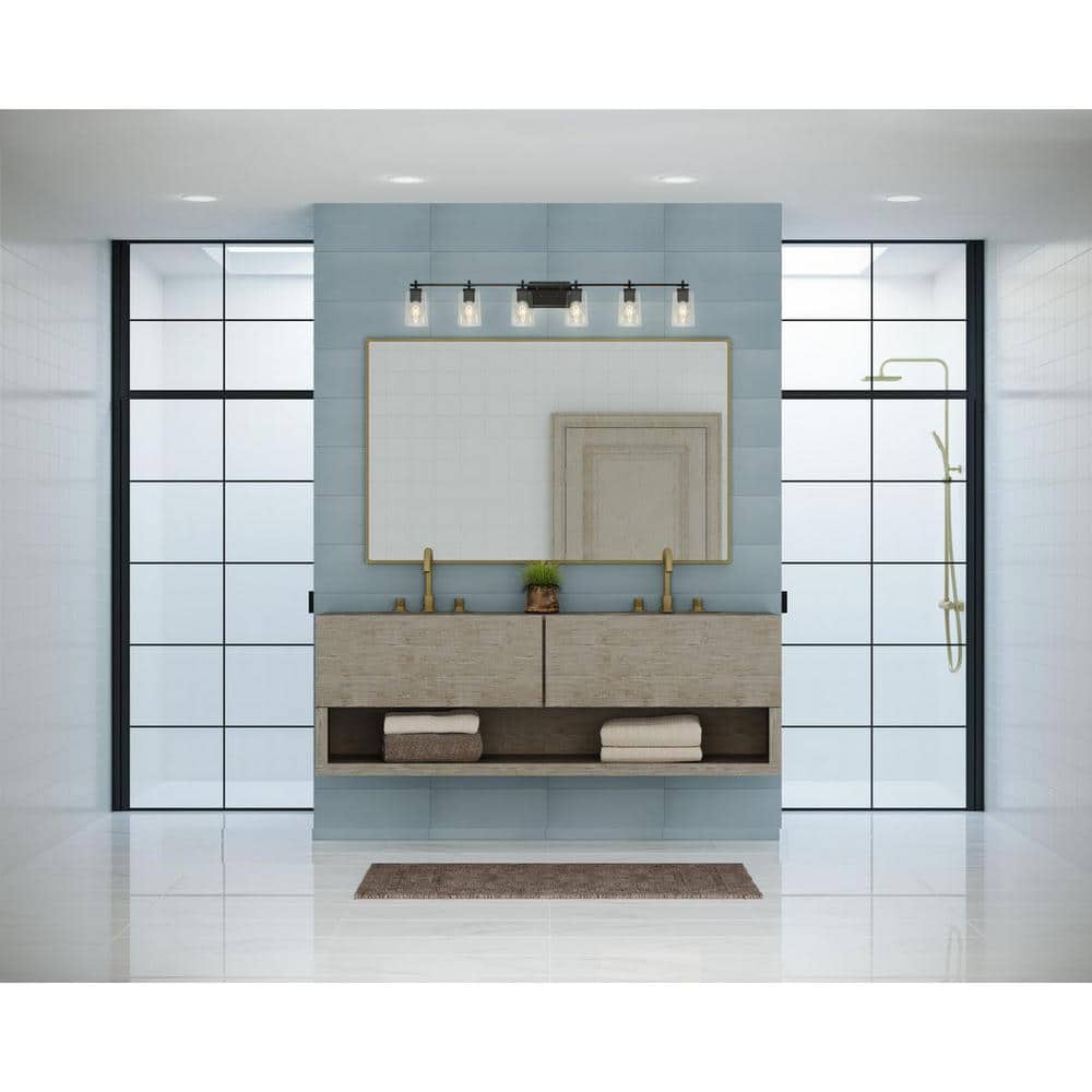Adley 48.5" Matte Black 6-Light Vanity Fixture with Clear Glass Shades
