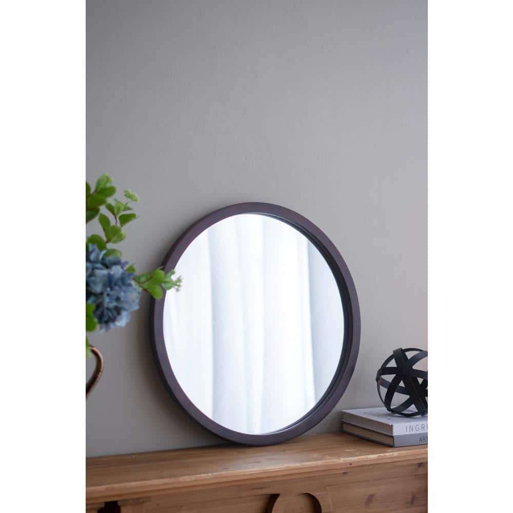 Round Dark Brown Mango Wood Wall Mirror 19.7"