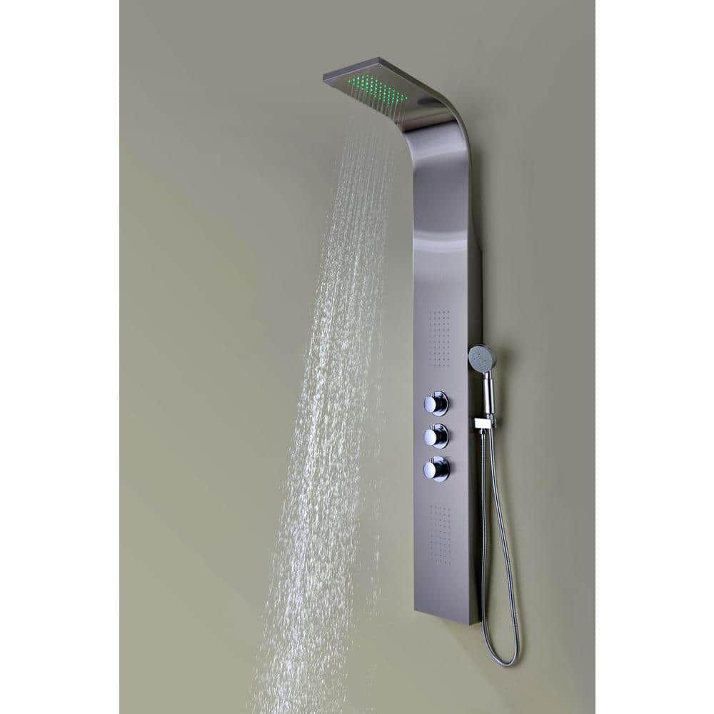 Arc 64'' Brushed Stainless Steel Shower Panel with LED Rainfall Head